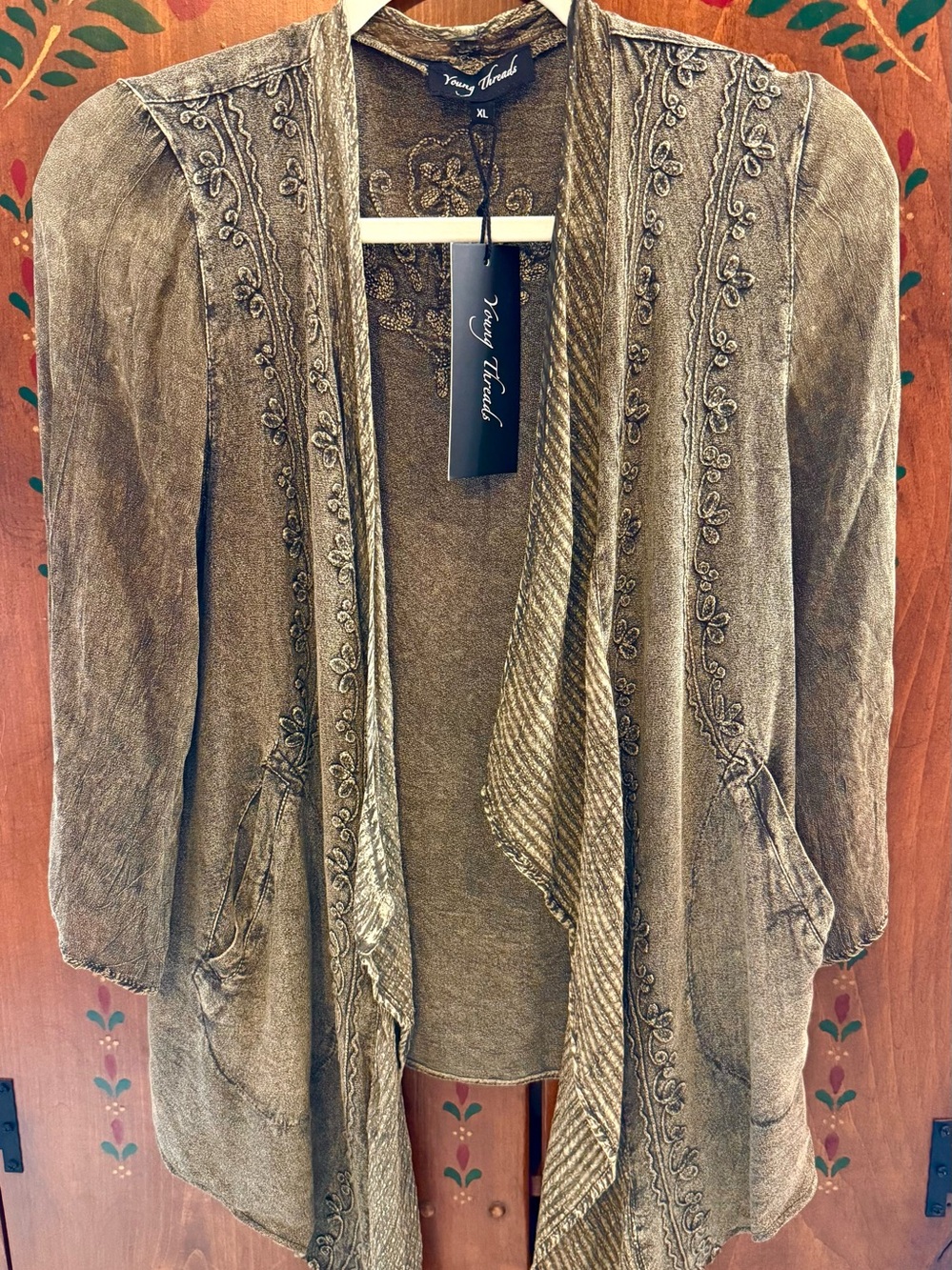 Young Threads Gravel ( grayish) Embroidered Open-Front Tunic Top xl